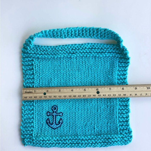 Baby Bib Set Hand Crafted Washcloth Blue Cotton Knit Anchor - Picture 8 of 12